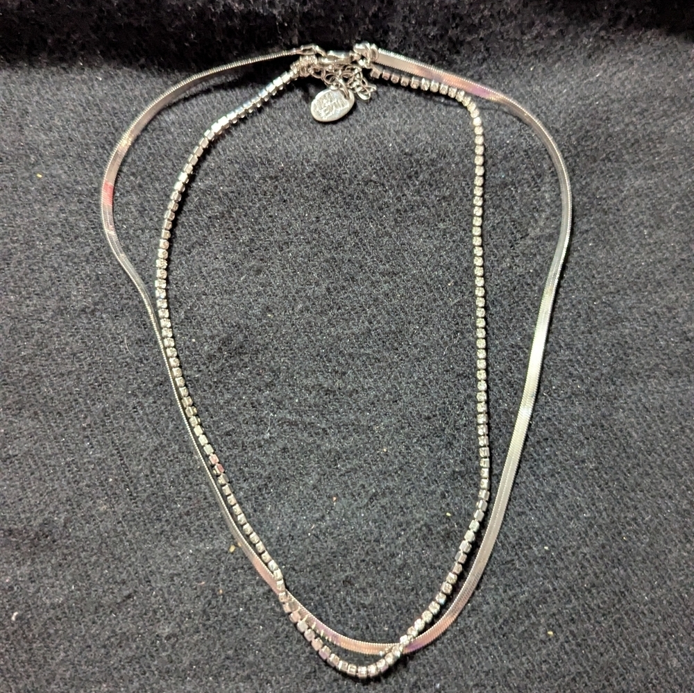 Silver Tone Clear Rhinestone Dainty Delicate Layered Statement Necklace